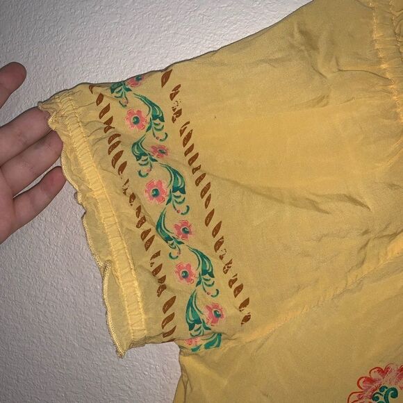 Live and Let Live Floral Boho Blouse Ties Yellow L - Picture 3 of 7